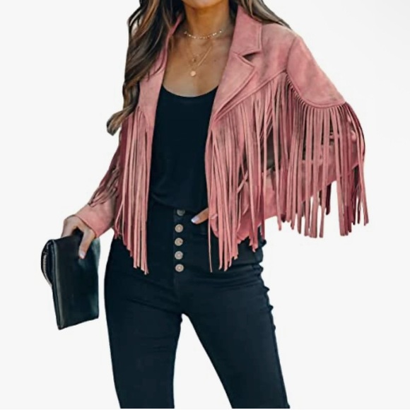 Chartou Women Casual Faux Leather  Motorcycle Fringe Cropped Jacket - Picture 3 of 10